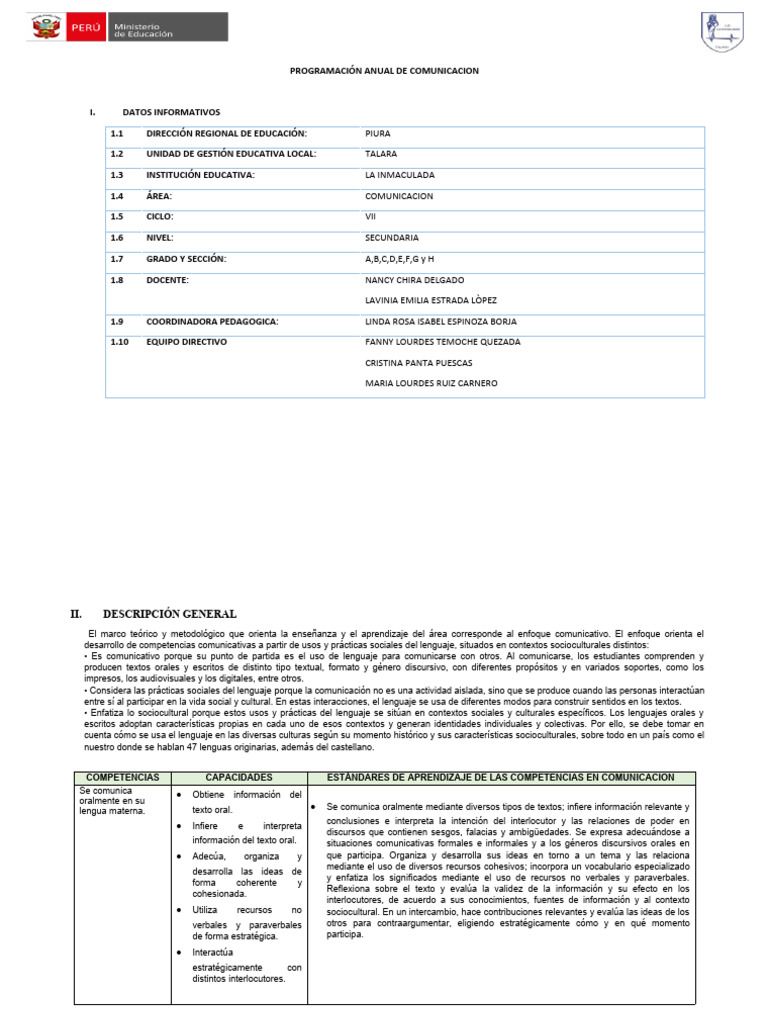 Programación Anual de Comunicación 2023 | PDF | Aprendizaje | Evaluación