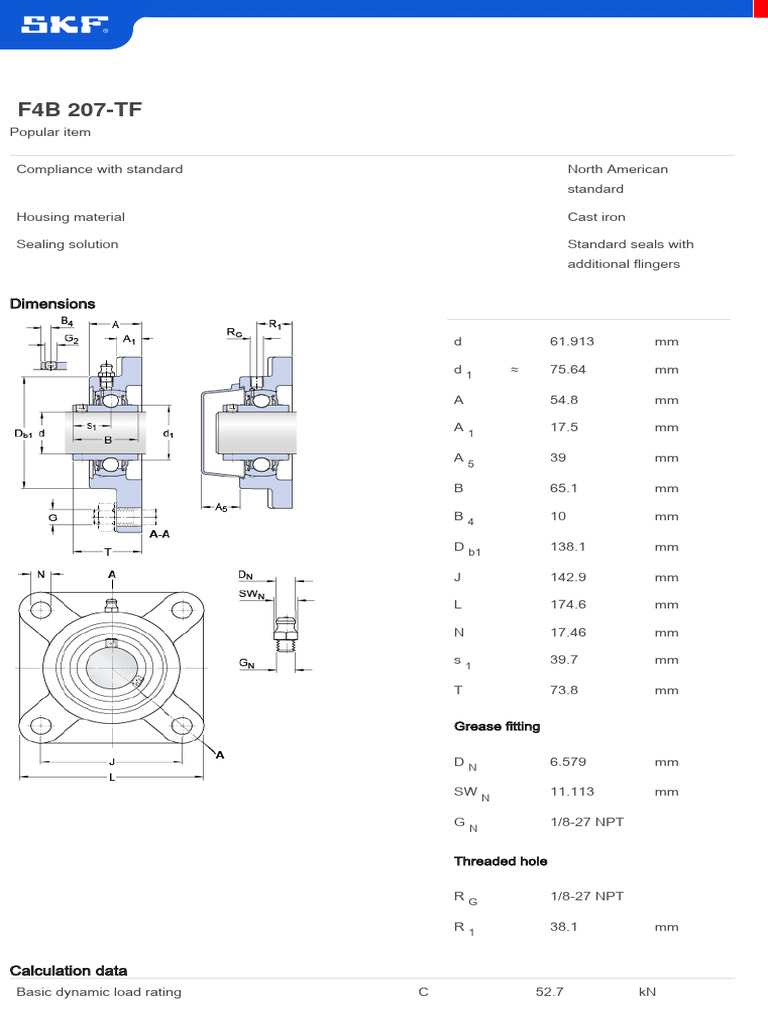 Ball Bearing Square Flanged units-F4B 207-TF | PDF | Screw | Machining