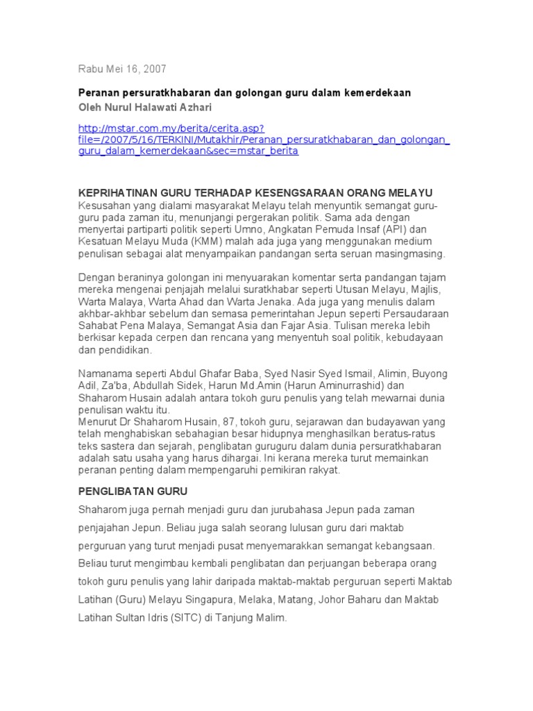 Sumbangan Guru Dalam Kemerdekaan Pdf