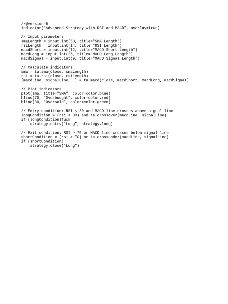 RSI and MACD Trading Strategy Code | PDF | Computers