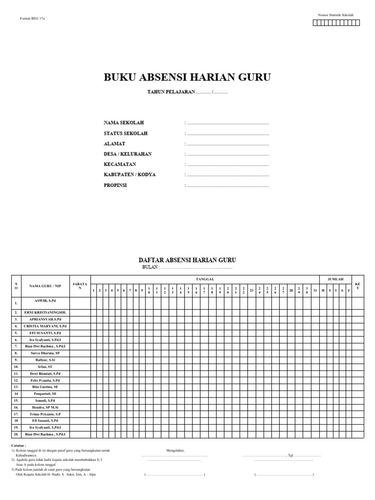 Buku Absensi Harian Guru | PDF
