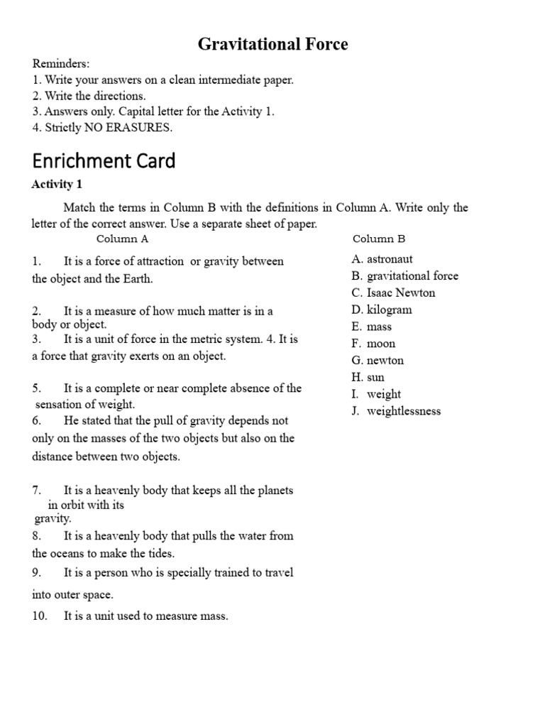 Gravity Activities Download Free Pdf Gravity Force