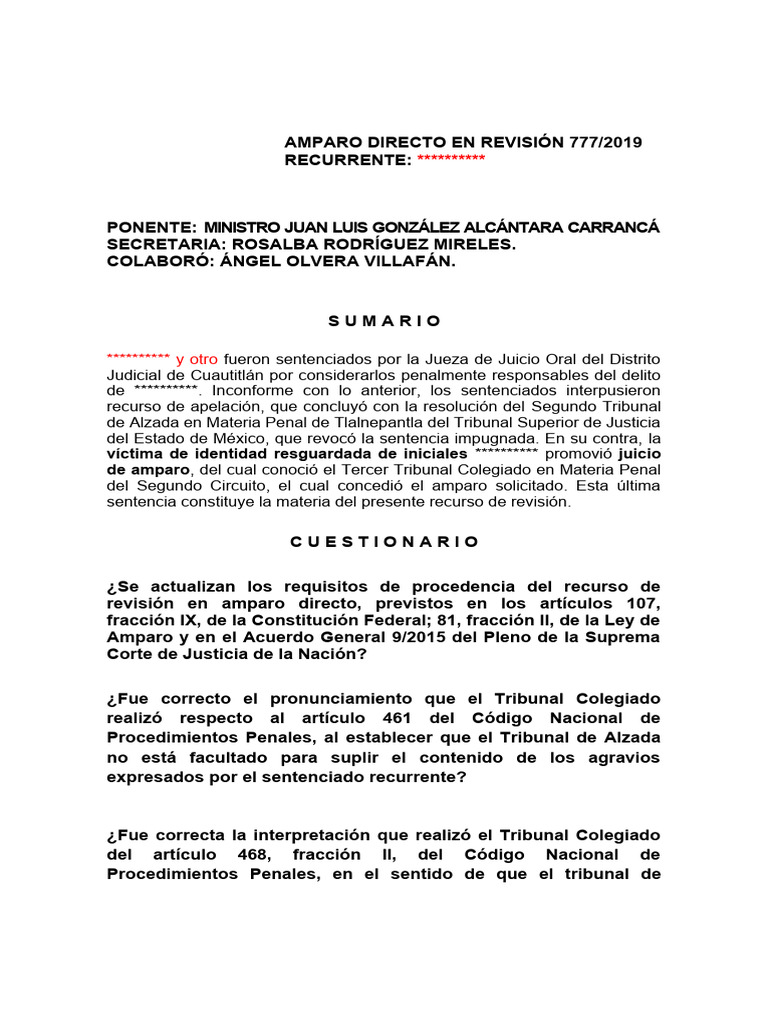 Amparo Directo en Revisión 777/2019 | PDF | Apelación | Caso de ley