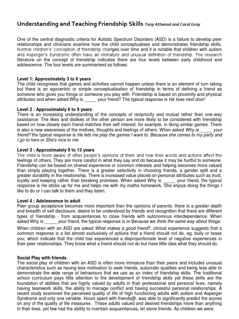 Understanding and Teaching Friendship Skills Tony Attwood and Carol