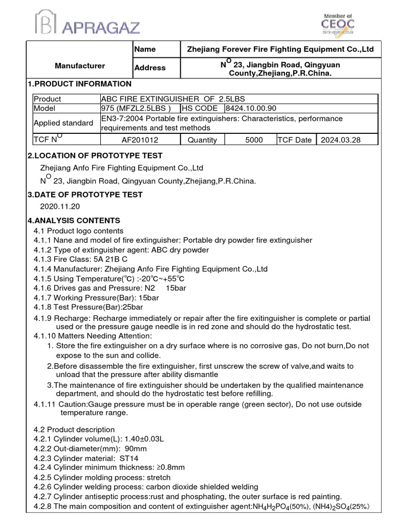 975-TEST REPORT of ABC 2.5lbs EN3-7) Majic | PDF | Mechanical ...