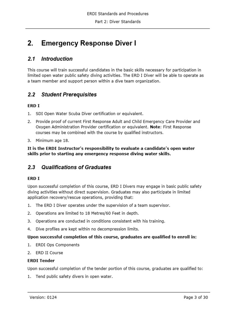 ERDI Diver Standards Overview | PDF | Scuba Diving | Underwater Diving