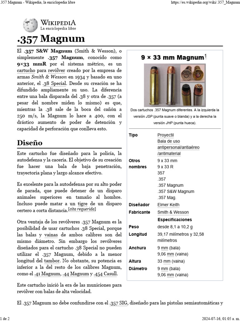 357 Magnum | PDF | Cartuchos de pistola y rifle | Armas de fuego