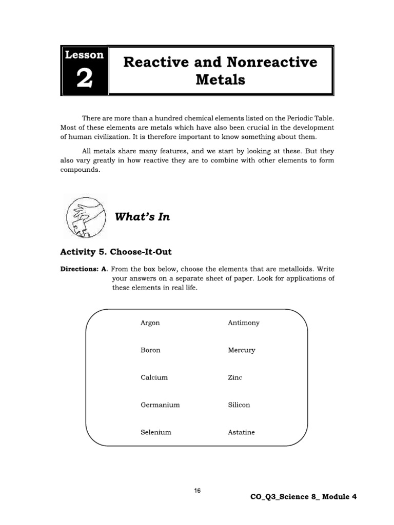Non Reactive and Reactive Metals | PDF
