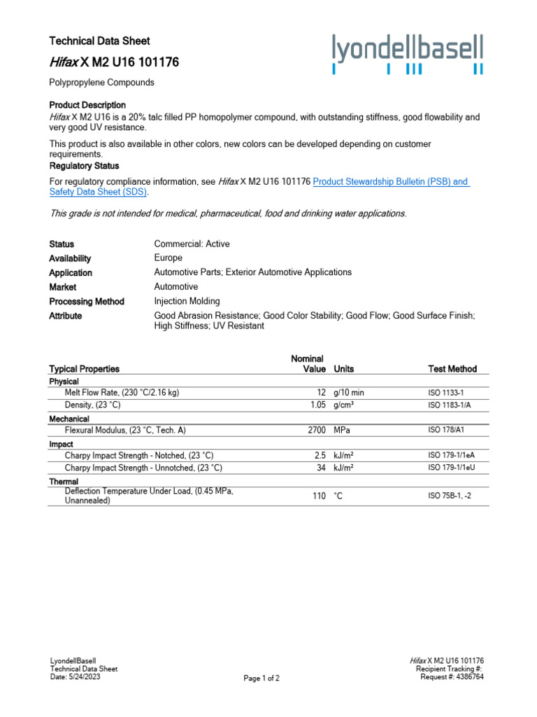 Hifax X M2 U16 Technical Data Sheet | PDF | Strength Of Materials ...