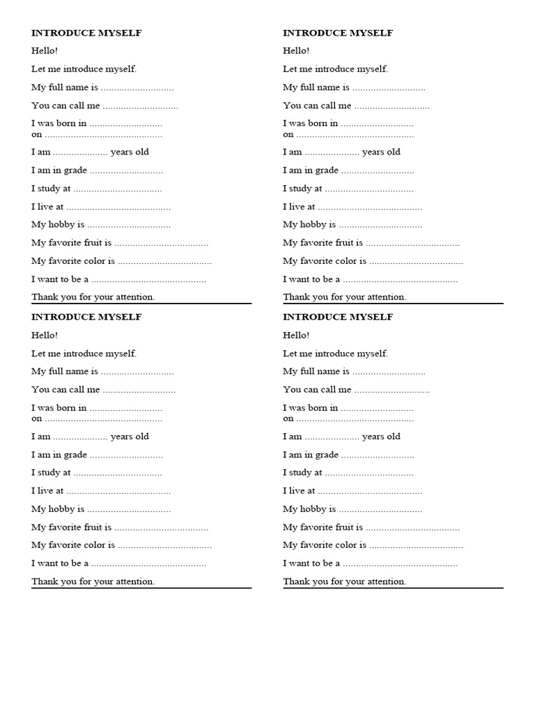 Self-Introduction Worksheet for Kids | PDF