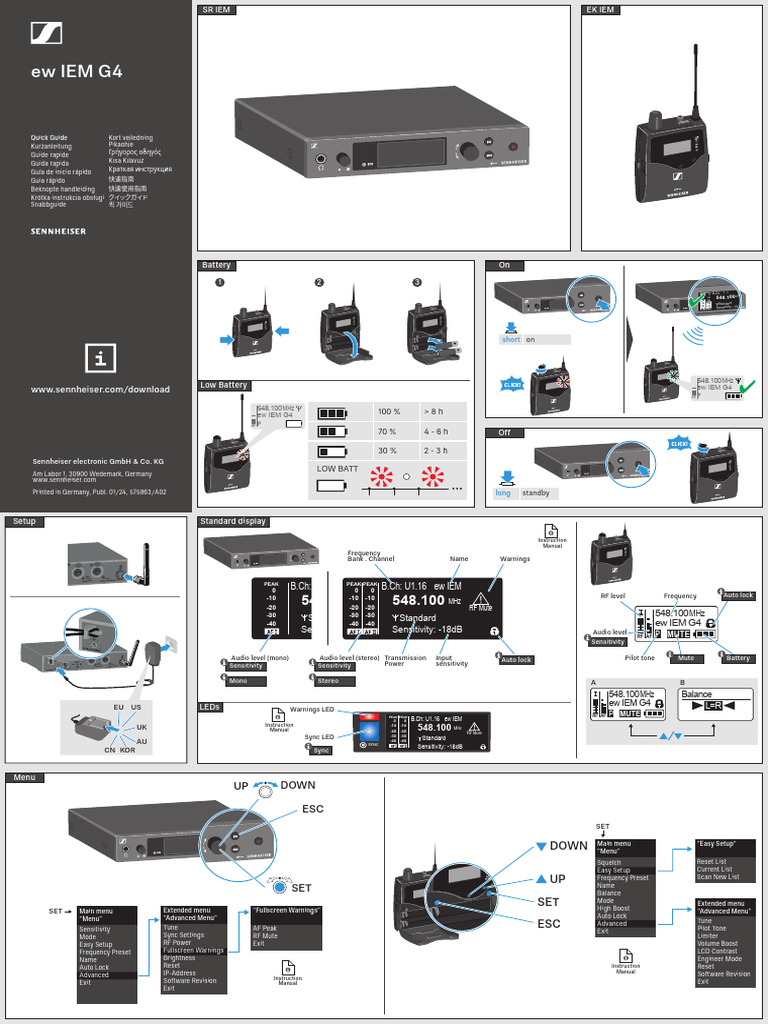 Sennheiser ew IEM G4 Quick Guide | PDF | Sound | Electronics