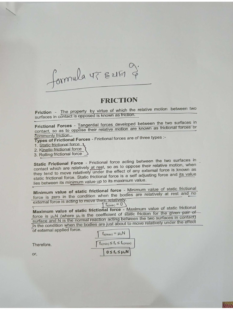 Friction Notes | PDF