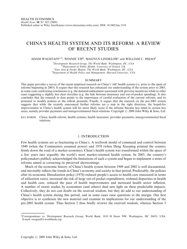 Hsiao Et Al 2009 - Chinas Health System and Its Reform - Review | PDF ...
