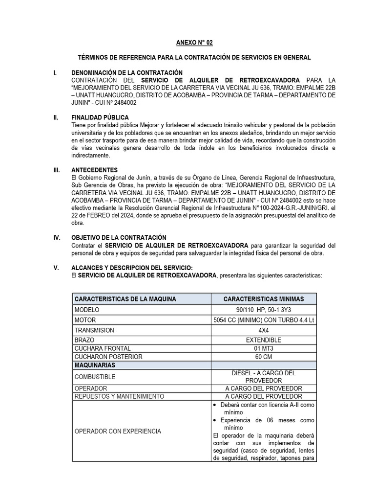 TDR Servicio de Alquiler de Retroexcavadora | PDF | Corrupción política ...