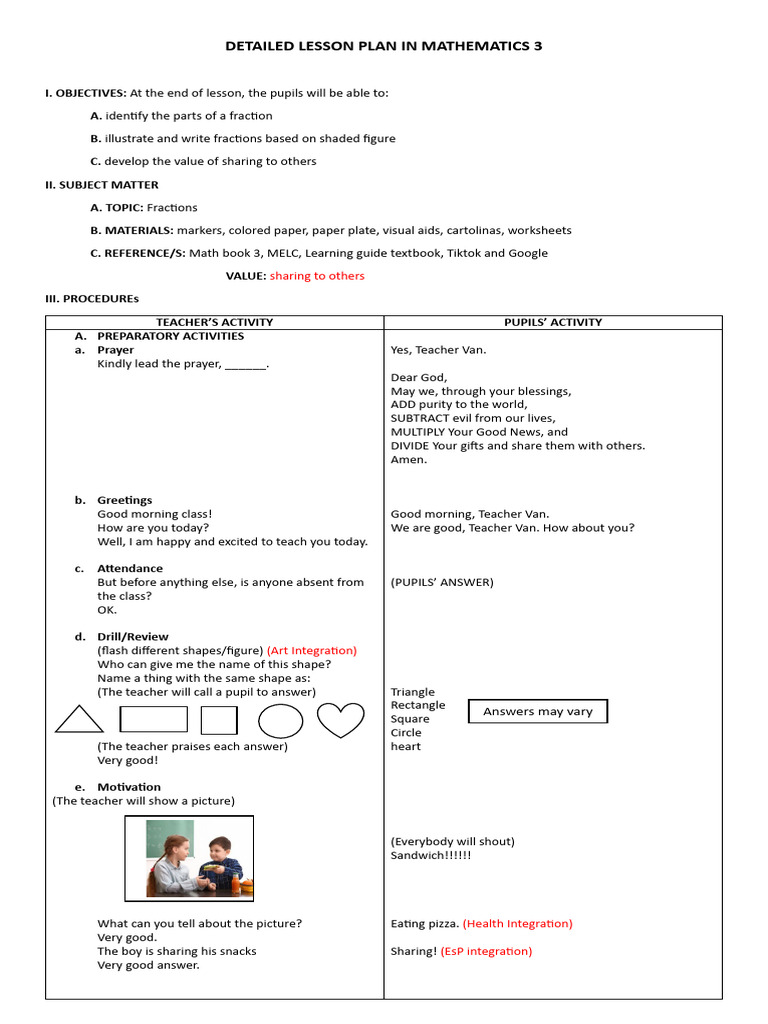 Math Lesson Plan: Understanding Fractions | PDF | Lesson Plan | Shape