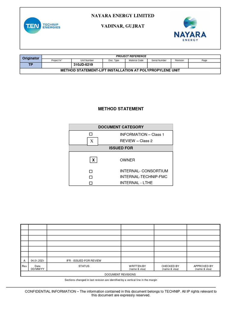 Lift Installation Method Statement | PDF | Elevator | Switch