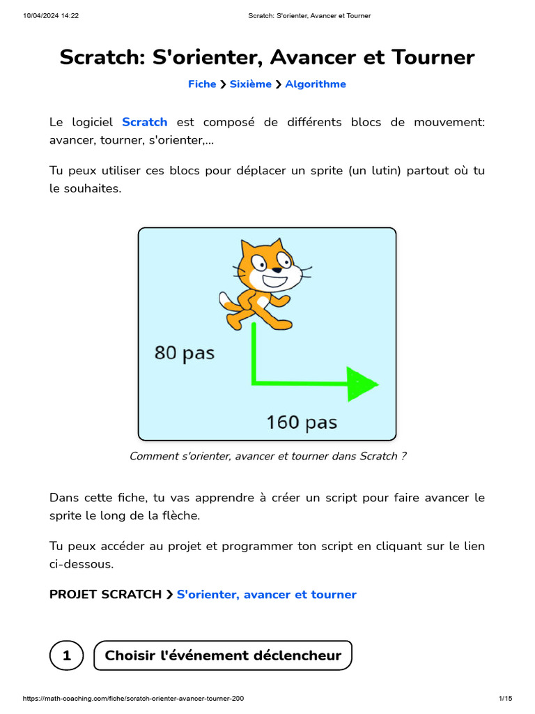 Scratch : Orienter et Avancer un Sprite | PDF | Scratch (Langage de ...