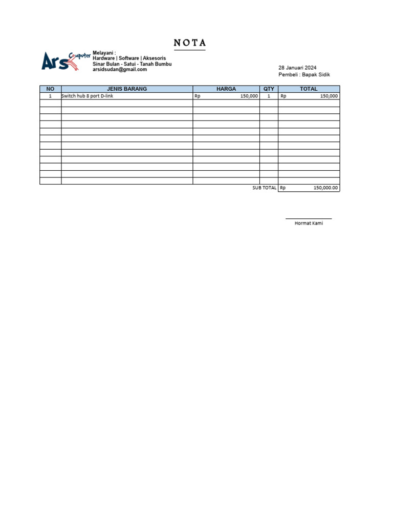 Nota Pembelian Barang | PDF