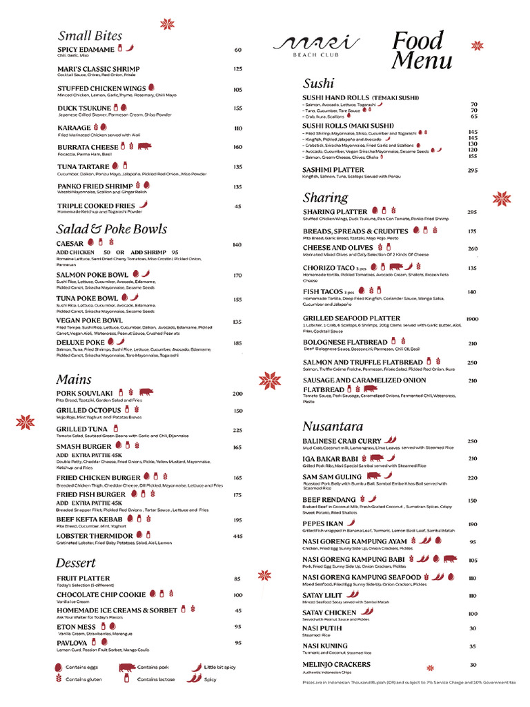Mari Beach Club Food Menu | PDF