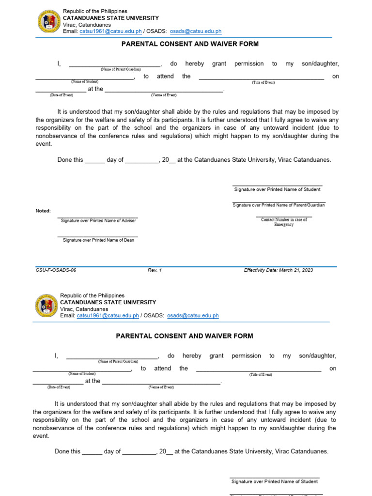 Parental Consent and Waiver Form | PDF | Justice | Crime & Violence