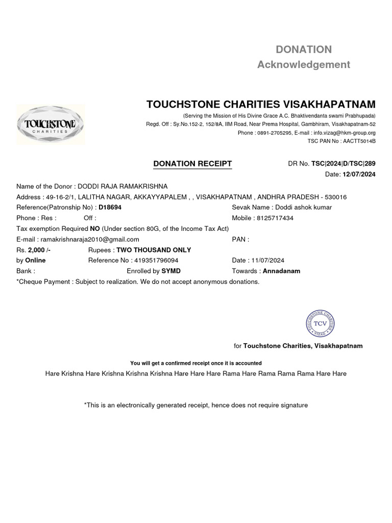 TSC 2024 Donation Receipt | PDF