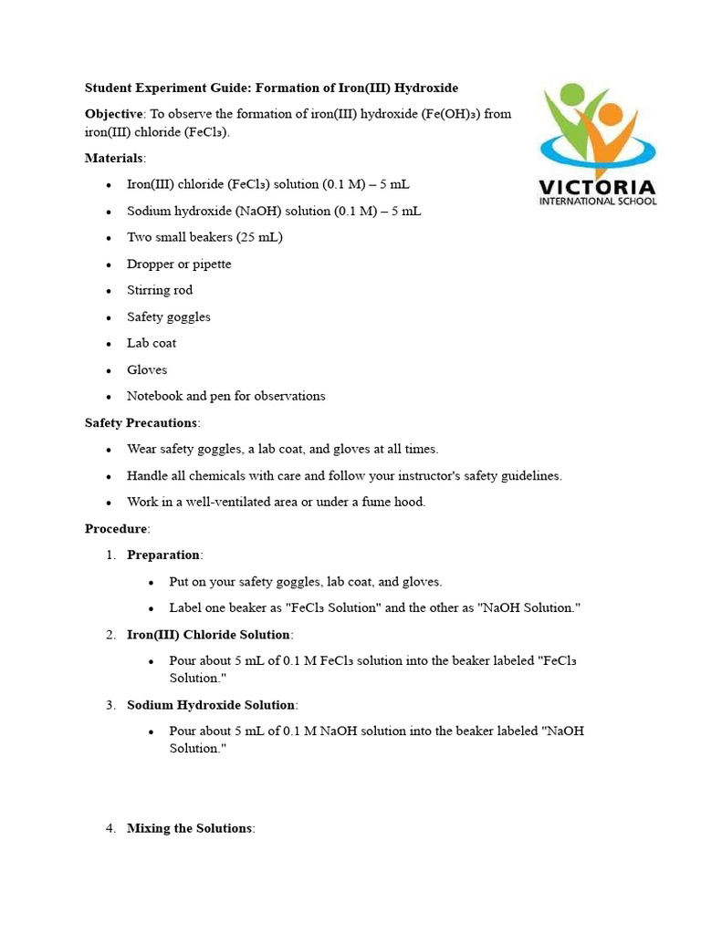 Formation of Iron (III) Hydroxide Experiment | PDF | Hydroxide | Sodium ...
