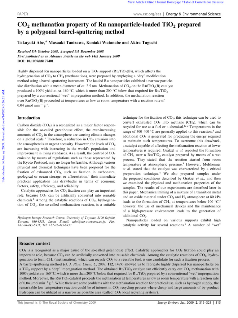 Ru Nanoparticles on TiO2 for CO2 Methanation | PDF | Carbon Dioxide ...