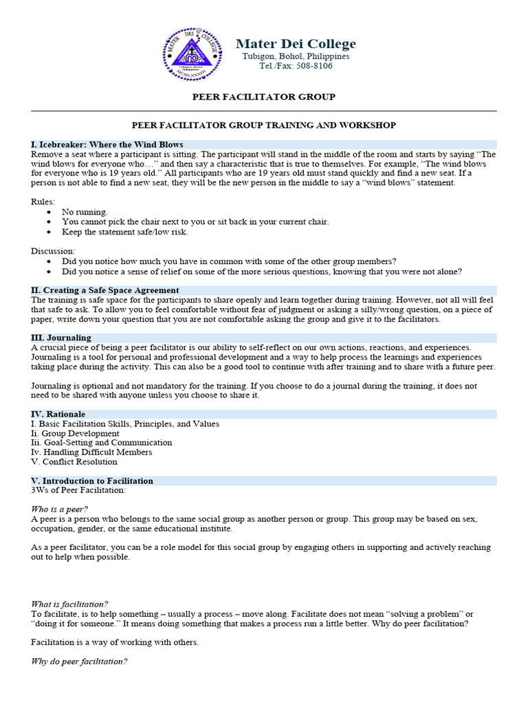 Peer Facilitator Training Workshop Guide | PDF | Conflict Resolution | Goal