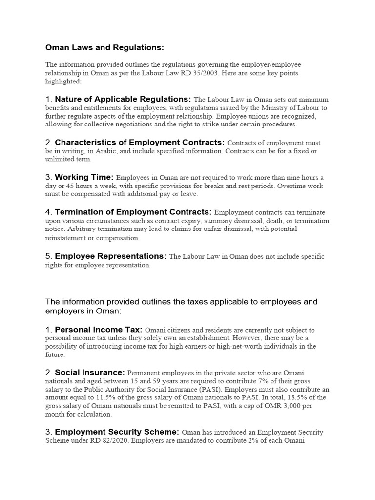 Oman Complaince | PDF | Employment | Taxes