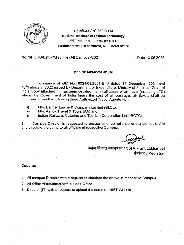 Air ticket om modification of booking of air tickets on govt account
