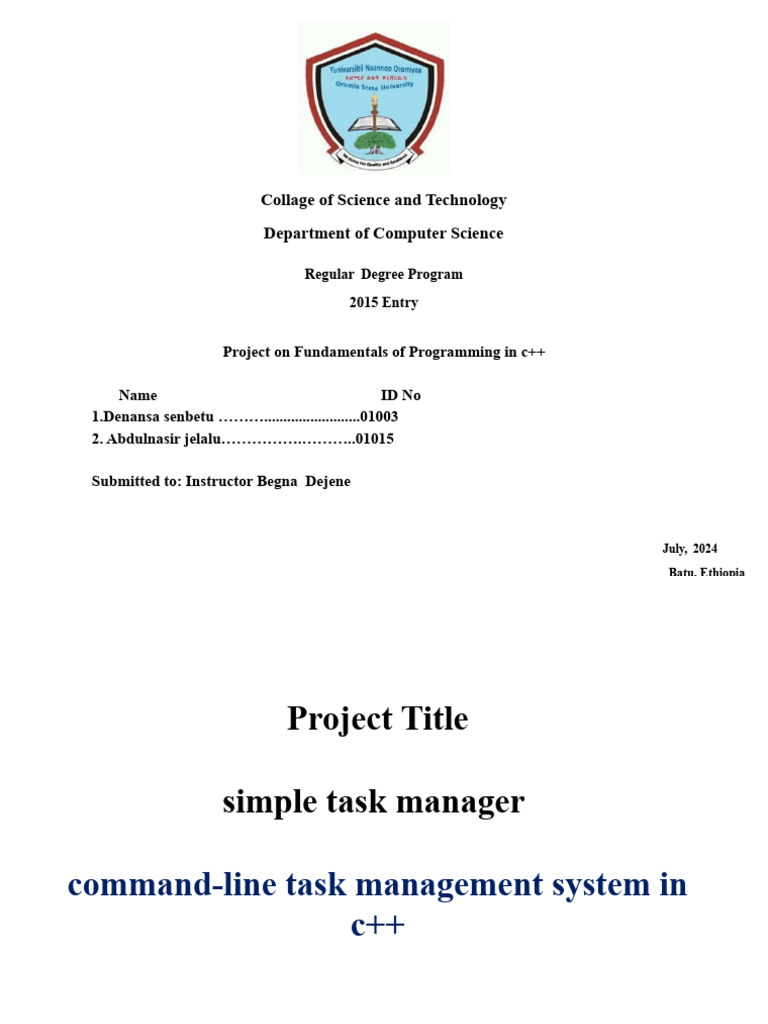 Projet On Fundamentals of Programming in C++ 1 | PDF | Command Line ...