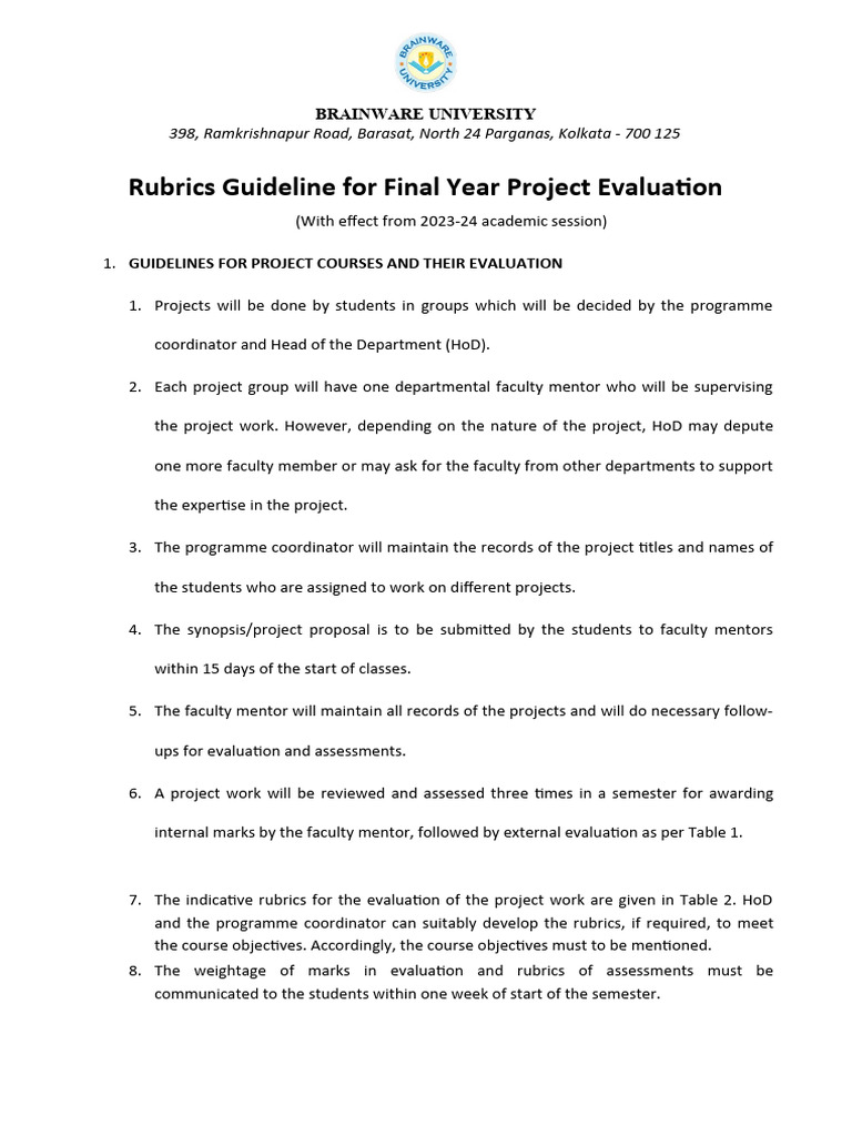 Final Year Project Evaluation Guidelines | PDF | Rubric (Academic ...