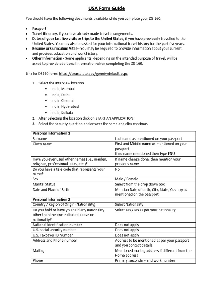 USA Visa Guide Process Flow and Documents Checklist - Update | PDF ...