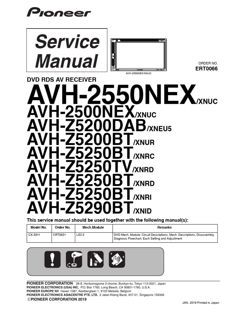 Pioneer AVH-2550NEX - Z5200BT - Z5200DAB - Z5250BT - Z5290BT