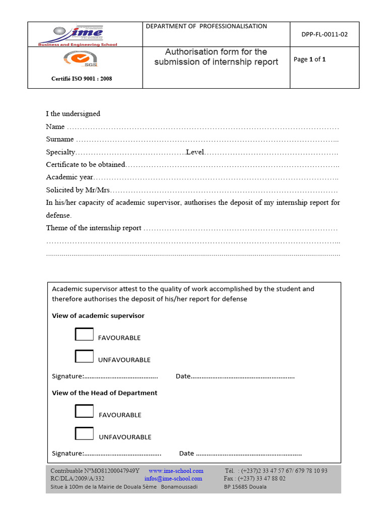 Internship Report Authorization Form | PDF | Computers | Technology ...