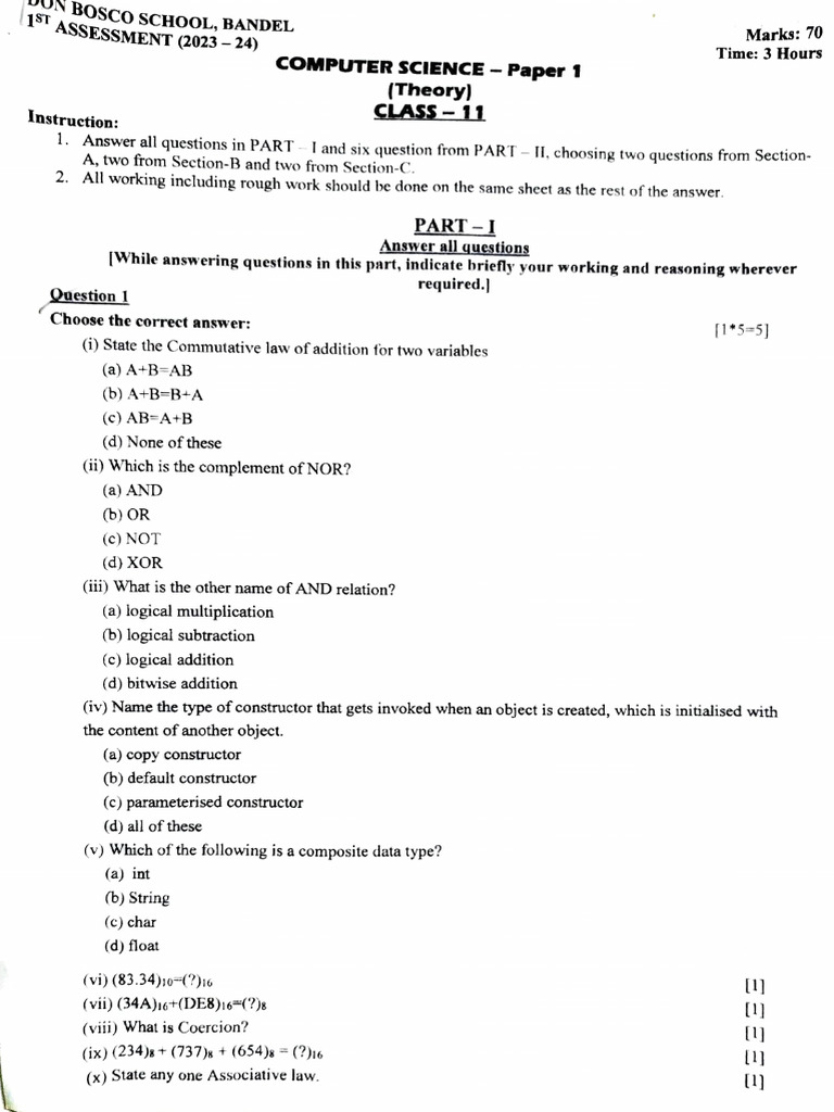 Class 11 Computer Science Assessment 2023-24 | PDF | Constructor ...