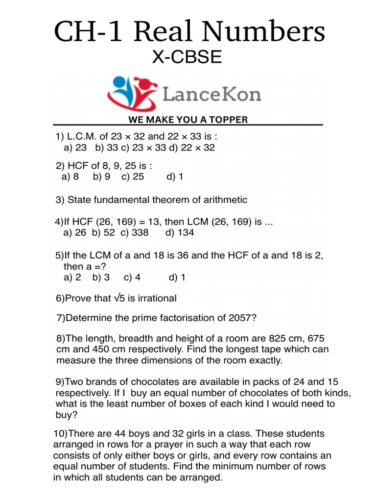 Ch 1 real numbers class x pdf length numbers