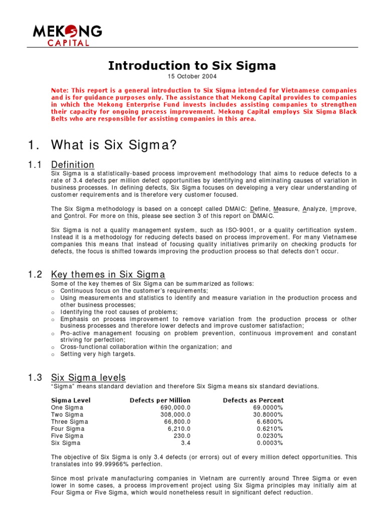 Six Sigma Overview for Vietnamese Companies | PDF | Six Sigma ...