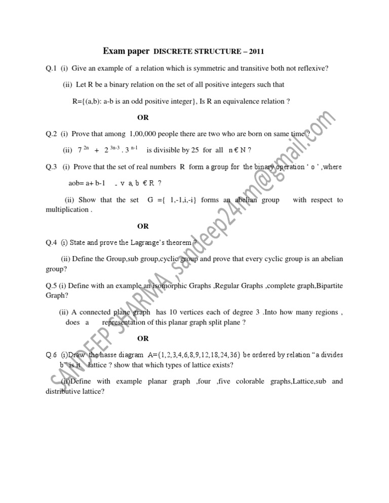 Discrete Structures Exam Paper 2011 | PDF | Group (Mathematics ...