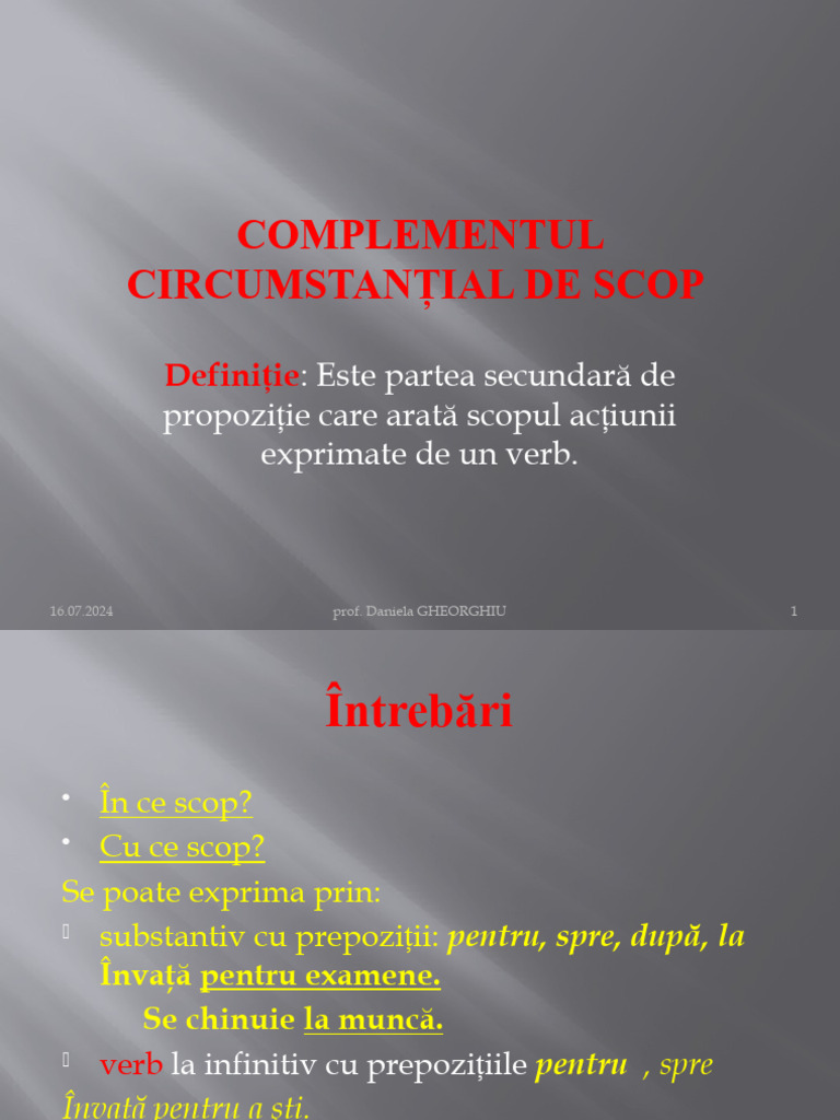 Complementul Circumstantial de Scop | PDF