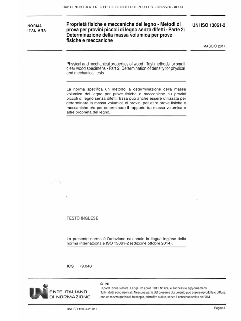 UNI ISO 13061-2 - 2017 - Legno. Massa Volumica | PDF