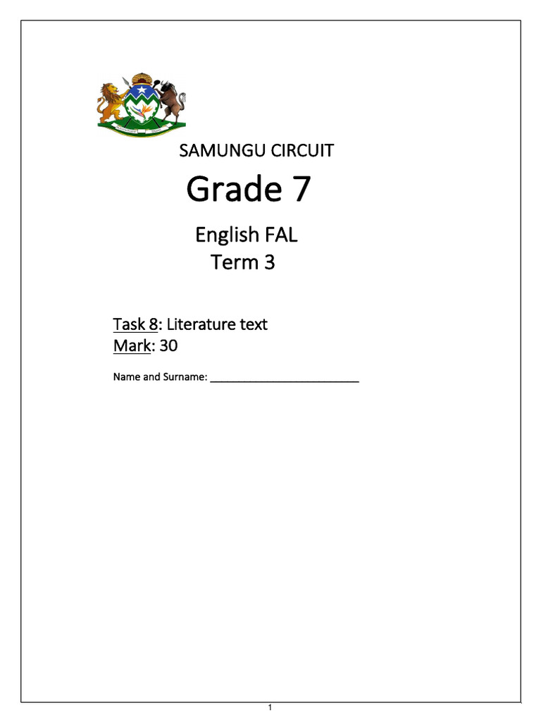 Grade 7 Term 3 Literature Test | PDF | Bullying