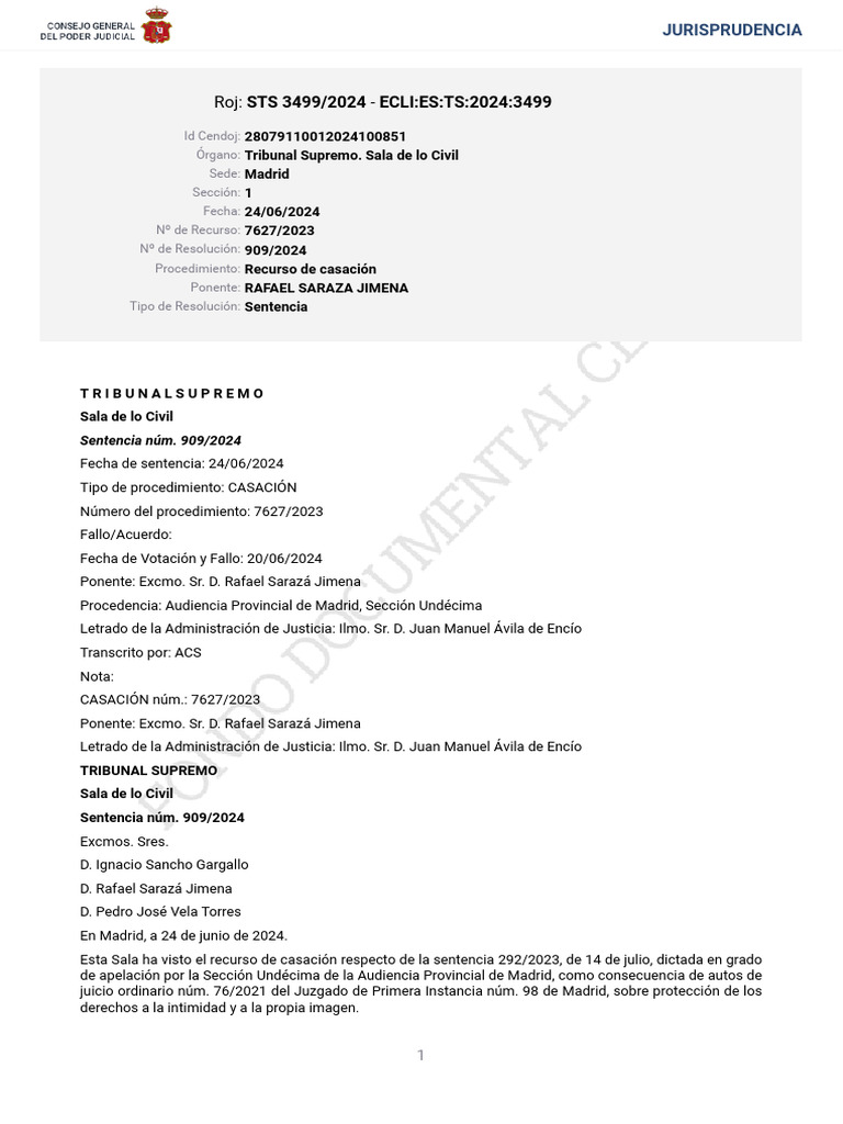 STS 3499 2024 | PDF | Caso de ley | Sentencia (ley)
