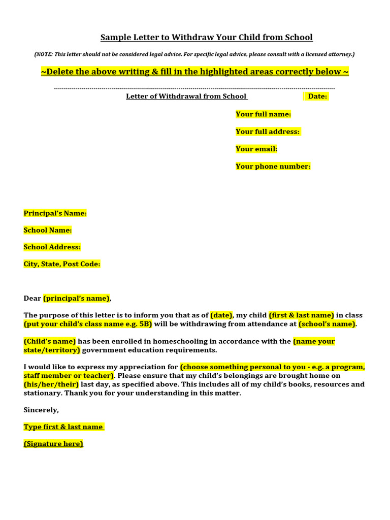 Letter to withdraw your child from school 1 pdf