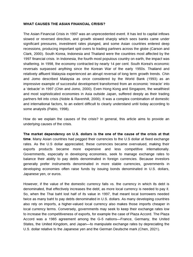 Causes of the Asian Financial Crisis | PDF | Exchange Rate | 1997 Asian ...