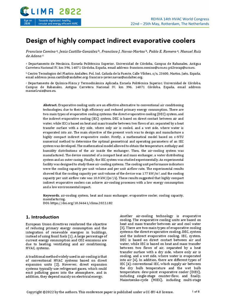 Design of Highly Compact Indirect Evaporative Coolers | PDF | Flow ...