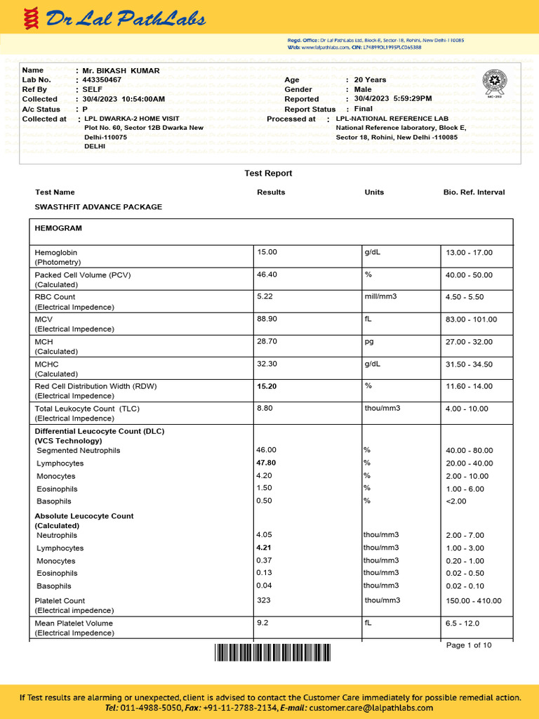 SL 2023-04-30T18:04:26 Report | PDF | Low Density Lipoprotein | Cholesterol