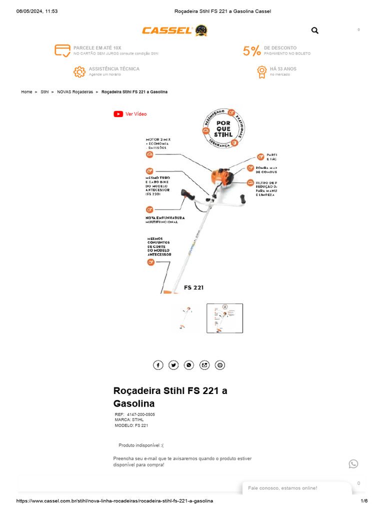 Roçadeira Stihl FS 221 a Gasolina | PDF