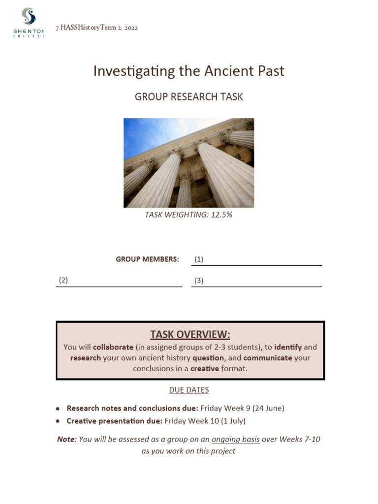 7 GEN Investigate The Ancient Past Task Sheet 2022 FINAL | PDF | Team ...