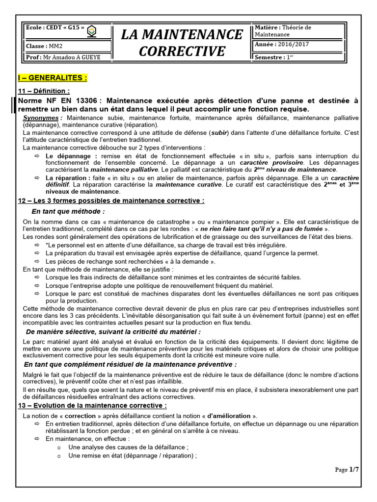 Maintenance corrective : Définition et Organisation | PDF | Sécurité